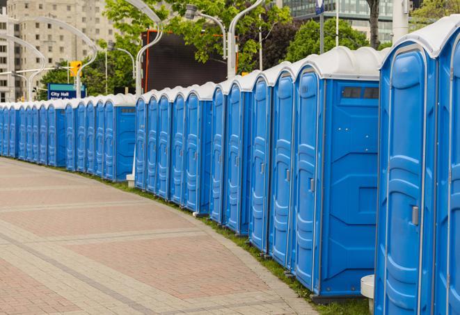 Seasonal porta potty units set up at a Placentia, California venue